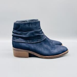 Tamaris Boots Womens 8 Navy Blue Suede Ankle Block Heel Side Zip Comfort Booties